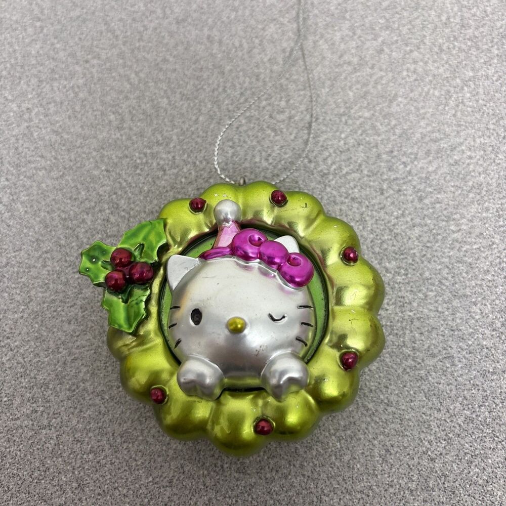 Sanrio Hello Kitty Hand Made Glass Christmas Ornament Round Sanrio 2012 Rare